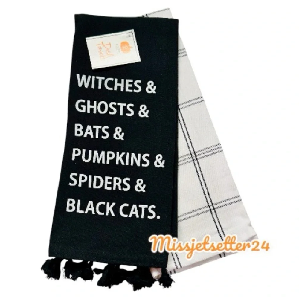 NWT Target Halloween Themed 2 ct Dish Towels Witches Ghosts Bats Pumpkin Spiders